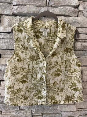 100% Linen Safari Print Button Down Sleeveless Tank Size Large Rachel Zoe